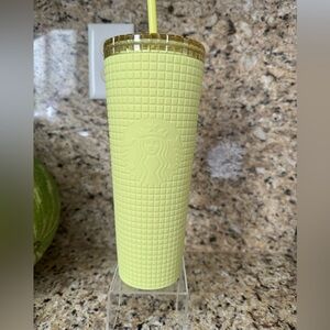 Starbucks Yellow Tumbler venti size grid pattern